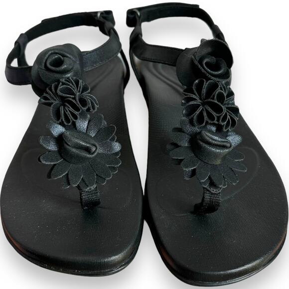 Aetrex Women’s Charlie Black Leather T-strap Thong Flat Sandal Size 8.5 NEW - Picture 6 of 11